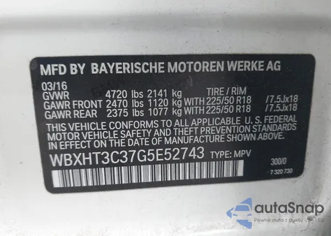 2016 BMW X1 xDrive28I z USA, uszkodzony, nr VIN WBXHT3C37G5E52743